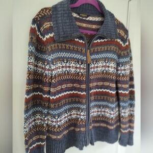 Vintage Shaver Lake Authentic Casuals Zip Cardigan Leather Tassell Zip Pull Med